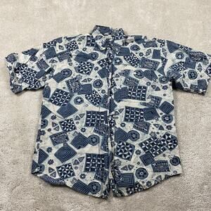VTG 90s Bugle Boy Shirt Mens L Blue Abstract Geometric Party Retro Golf
